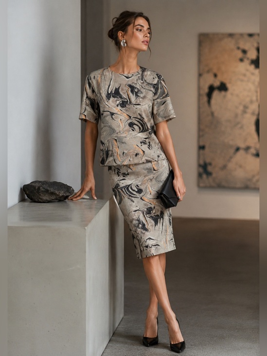Theory Dresses & Skirts - Theory Silk Marble Print Matching Set P 0 Wearable Art Quiet Luxury F08